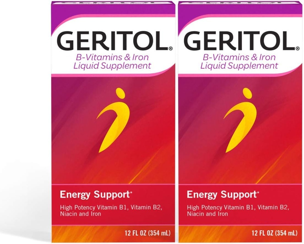 Geritol Liquid Vitamin and Iron Supplement, Energy Support, Contains High Potency B-Vitamins and Iron, Pleasant Tasting, Easy to Swallow, No Artificial Sweeteners, Non-GMO, 12 Oz, 2 Pack