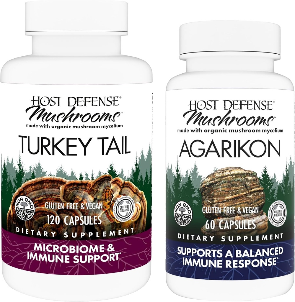 Host Defense Bundle with Turkey Tail Capsules, 120 Count & Agarikon Capsules, 60 Count - Support Digestive & Immune Health - Support Immune Functions & Cell Strength*