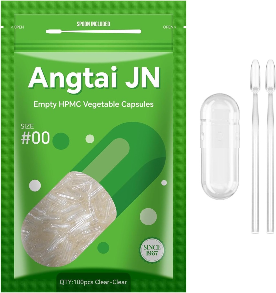 Vegan Capsules Size 00 Empty Plant Based Clear (100 Count) Gluten Free, Non-GMO, Halal Certified Pill Caps Filling Kit with 2 Spoons for Vegetarian DIY Your Own Supplements