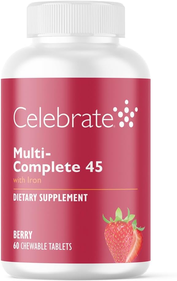 Celebrate Vitamins Multi-Complete Chewables, 45mg Iron – Daily Bariatric Multivitamin for Sleeve Gastrectomy and Gastric Bypass Surgery Patients – Essential Vitamins & Minerals - Berry (60 Tablets)