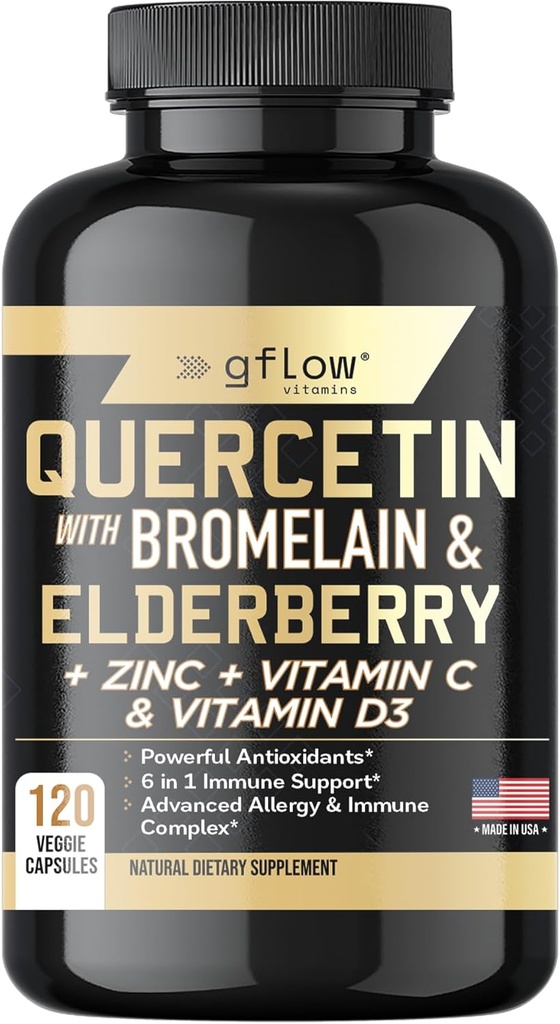 Quercetin with Bromelain Zinc Vitamin C Vitamin D Elderberry - 120 Veggie Capsules, Non-GMO, Gluten-Free | Immune Support Supplement | Made in USA | 2 Months Supply