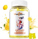 Calcium Magnesium Gummies Adults Kids - Sugar Free Chewable Vegan Algae Calcium Supplements for Women Men Support Plus Bone Strength with Zinc Potassium Vitamin D3 K2 Lemon Flavor 60CT