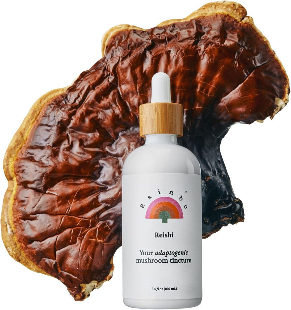 Rainbo - Reishi Mushroom Tincture - Dual Extract Mushroom Supplement - Immune Support, Mood, Sleep, Liquid Reishi Supplement, Vegan, Non GMO, 3.4 fl oz