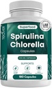 Teaveli Organic Spirulina and Chlorella Capsules – 180 Chlorophyll Pills, Blue Green Algae Powder Capsules to Support Detox, Mitochondria & Energy– 3X More Chlorella Spirulina Powder/Serving