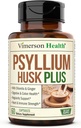 Fiber Supplement with 1080mg Psyllium Husk Powder, Slippery Elm for Women & Men, Ginger Root – High Fiber Pills for Regularity, Digestive & Gut Health – Gentle on Stomach 60 Psyllium Husk Capsules