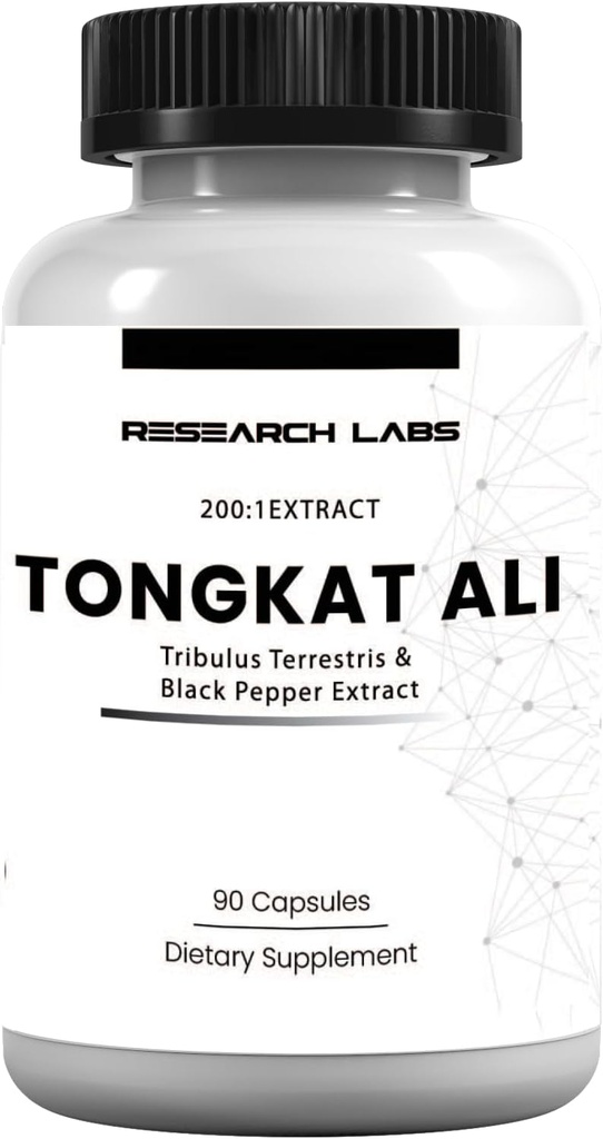 Research Labs Longjack Tongkat Ali Extract Capsules 200x Strength | 200,000 mg | Strength, Drive, Performance & Muscle Mass