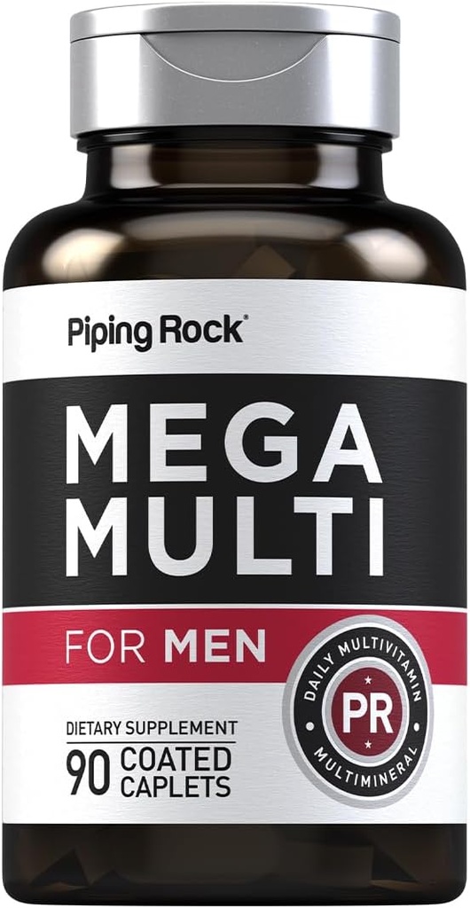 Piping Rock Men's Multivitamin | 90 Caplets | Daily Mega Multimineral Supplement | with Vitamin C, D, Magnesium, Zinc | Non-GMO, Gluten Free
