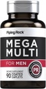 Piping Rock Men's Multivitamin | 90 Caplets | Daily Mega Multimineral Supplement | with Vitamin C, D, Magnesium, Zinc | Non-GMO, Gluten Free