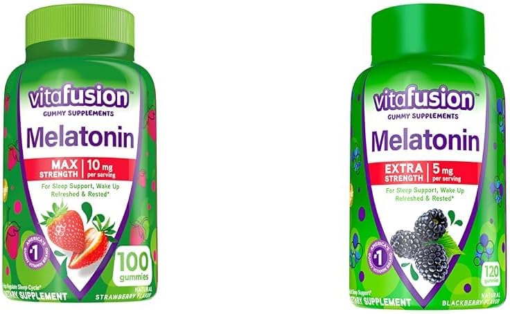 Vitafusion Max Strength Melatonin Gummy Supplements & Extra Strength Melatonin Gummy Vitamins, 5mg, 120 ct Gummies
