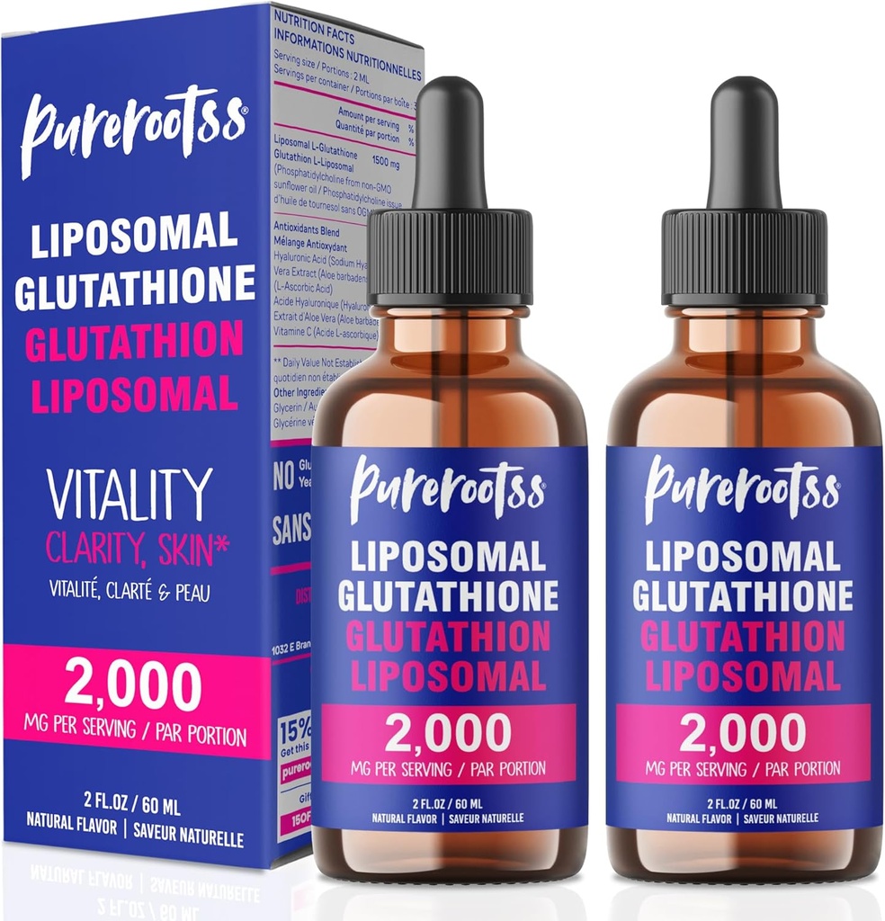 Liposomal Glutathione Liquid Supplement (Pack of 2), 98% Absorption, with Vitamin C, L- Glutathione, 2 Fl Oz per Bottle
