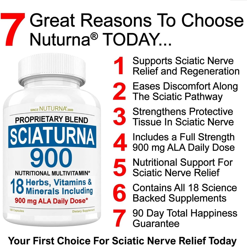 Sciatic Nerve Support Formula with 900 mg Alpha Lipoic Acid - 18 in 1 Sciatica Nerve Supplement for Lower Back, Hip, Lumbar, Leg, Foot Turmeric Curcumin - 180 Pills Made in The USA