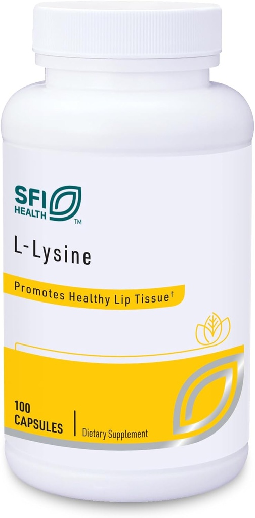 Klaire Labs SFI Health L-Lysine - 500 Milligrams Essential Amino Acid Support for Immune Health & Collagen Formation, Hypoallergenic & Dairy-Free (100 Capsules)