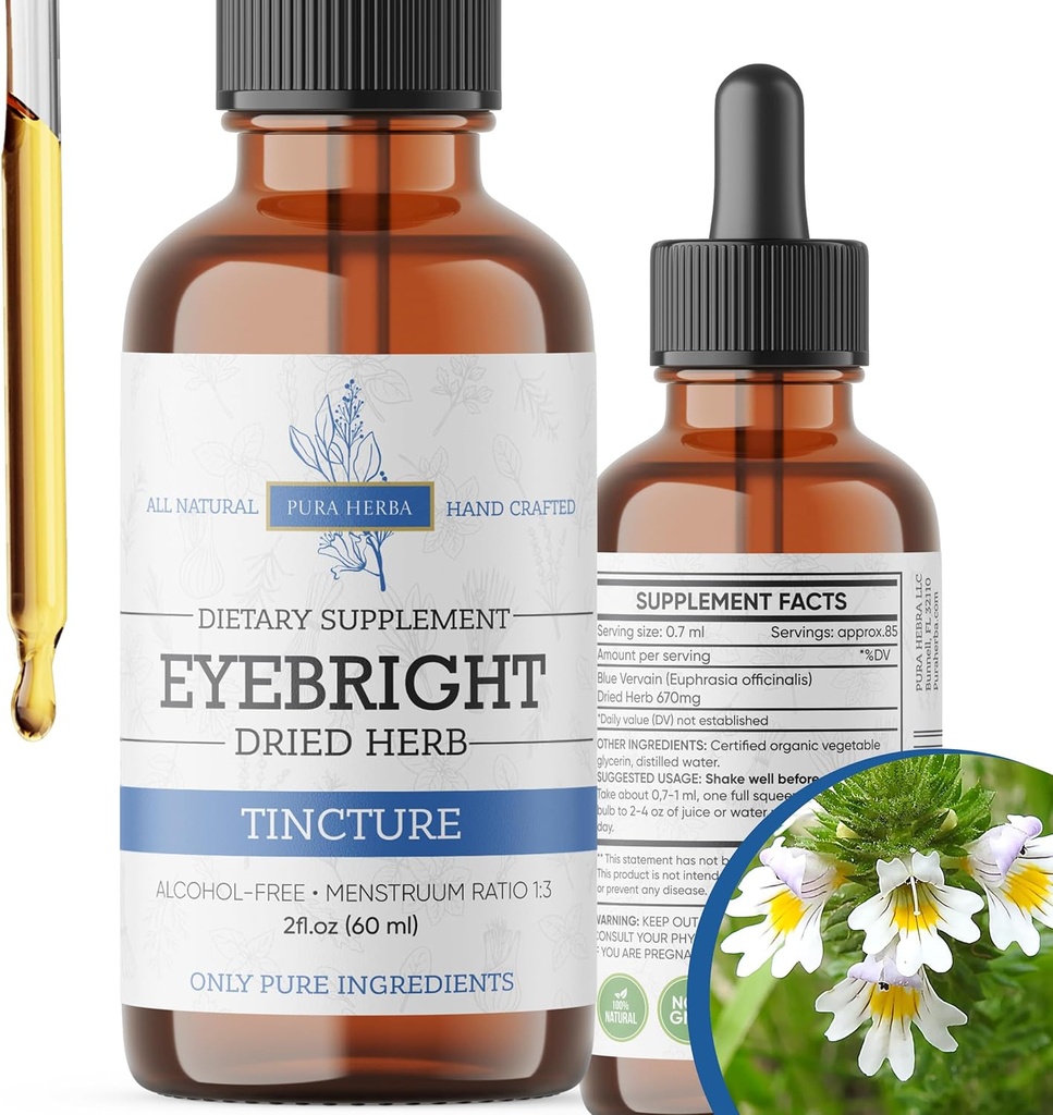 Eyebright Herb 2 Fl Oz Extract, Eyebright Oral Drops Tincture, Alcohol Free, Vegan - 2 Fl Oz