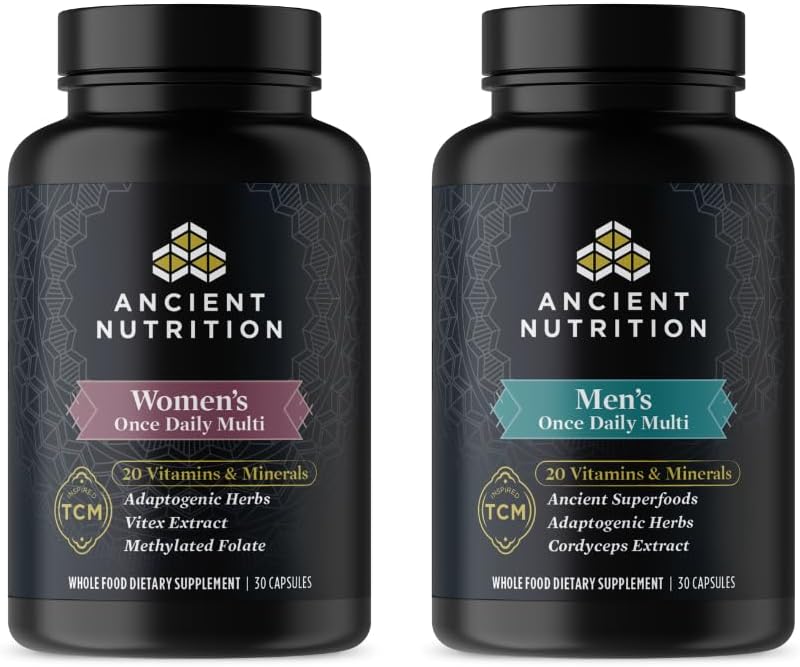Ancient Nutrition Mutlivitamin Men's Once Daily Capsules, 30 Count + Multivitamin Women's Once Daily Capsules, 30 Count
