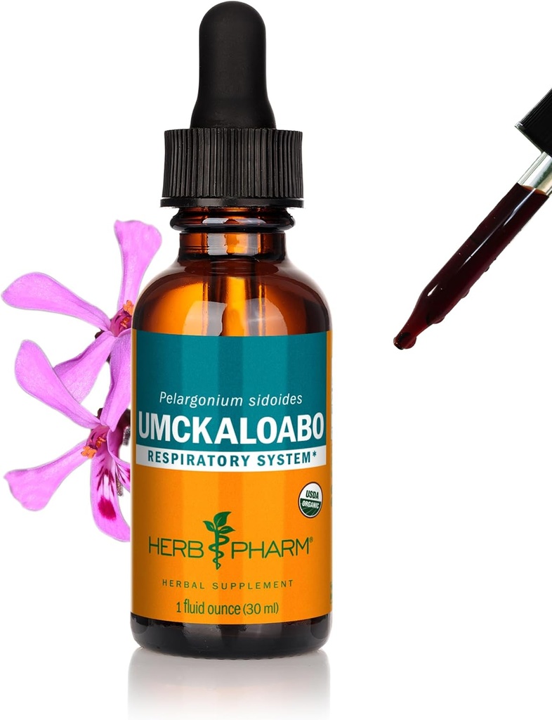 Herb Pharm Certified Organic Umckaloabo Liquid Extract for Respiratory System Support, 1 Fl Oz