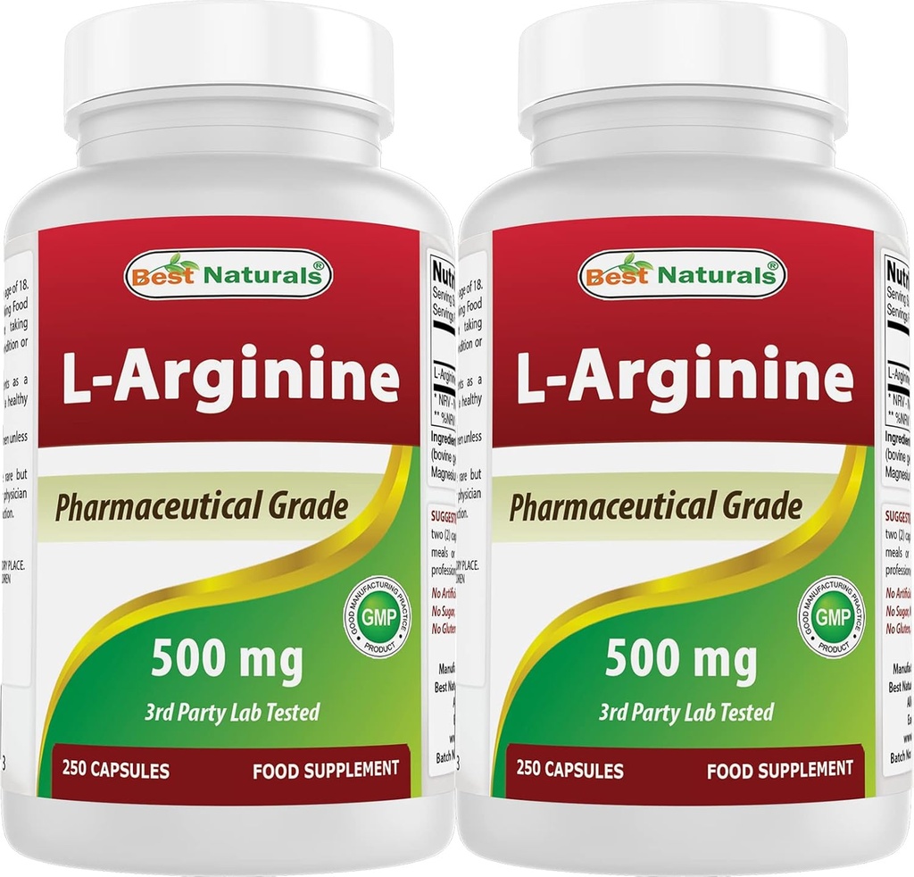 Best Naturals L-Arginine 500mg 250 Capsules (250 Count (Pack of 2))