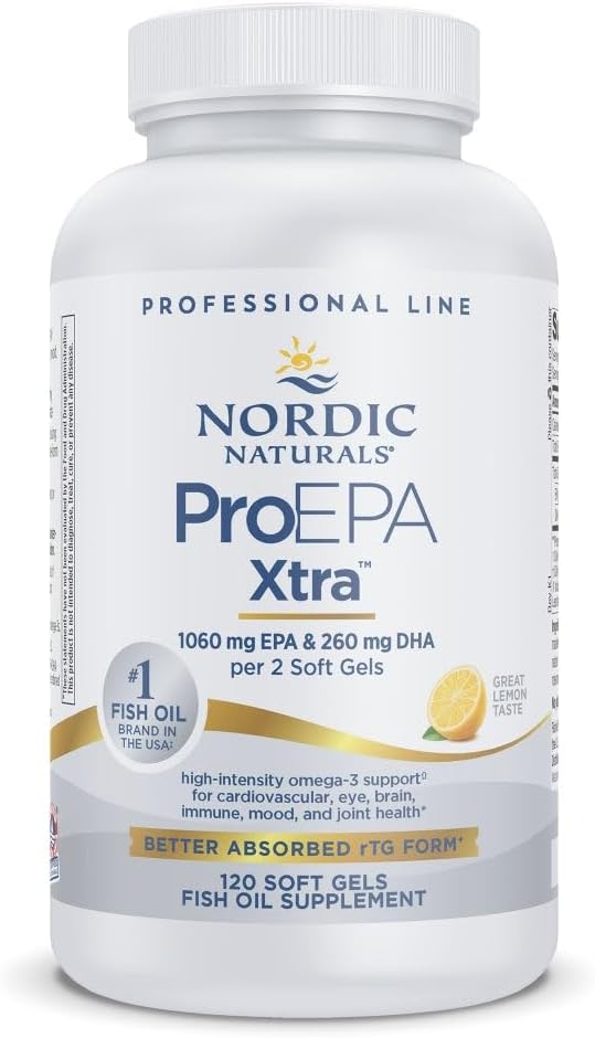 Nordic Naturals ProEPA Xtra, Lemon - 120 Soft Gels - 1640 mg Omega-3 - High-Intensity EPA Formula for Positive Mood, Heart Health & Cellular Function - Non-GMO - 60 Servings