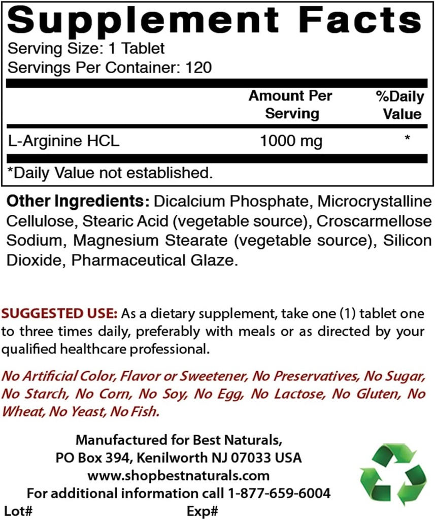 Best Naturals L-Arginine 1000 mg & L-Citrulline 1500mg