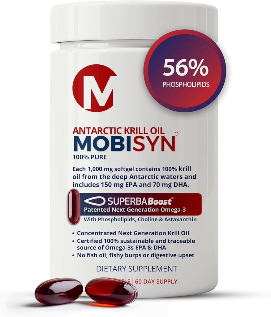 100% Pure Organic Antarctic Krill Oil 1000mg, 60-Days, Omega 3, Highest Concentration 56% Phospholipids, EPA Choline, Astaxanthin, Wild Caught, Sustainable, Supports Heart, Brain, No Fish Oil