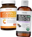 Bundle of Black Seed Oil Liquid & Vitamin C - Immune Fusion Booster Pack - Organic Black Seed Oil Liquid (8fl oz) Premium Cold-Pressed Nigella Sativa & Vitamin C Immune Support (Non-GMO)(60 Capsules)