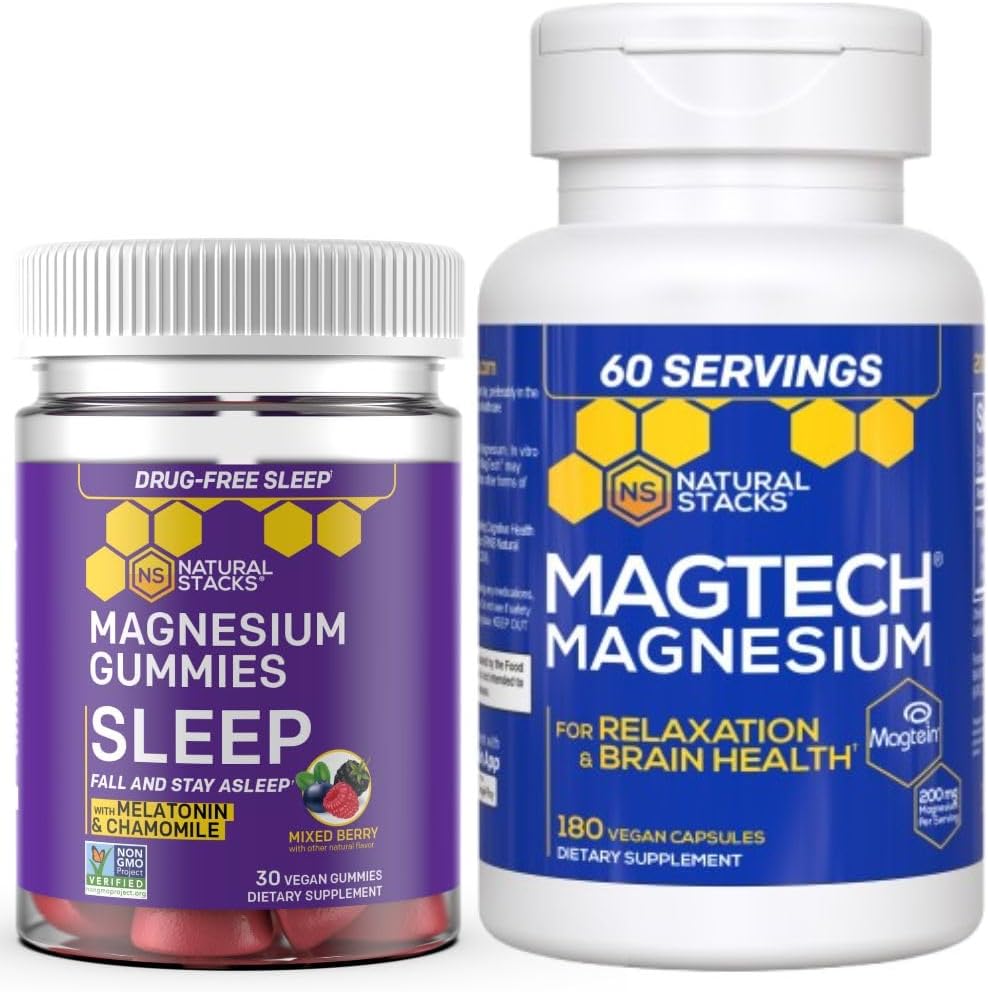 Natural Stacks Magtech Magnesium + Sleep Magnesium Citrate Gummies Bundle - 4 Forms of Magnesium - Supports Relaxation and Brain Health* - 210 Pieces
