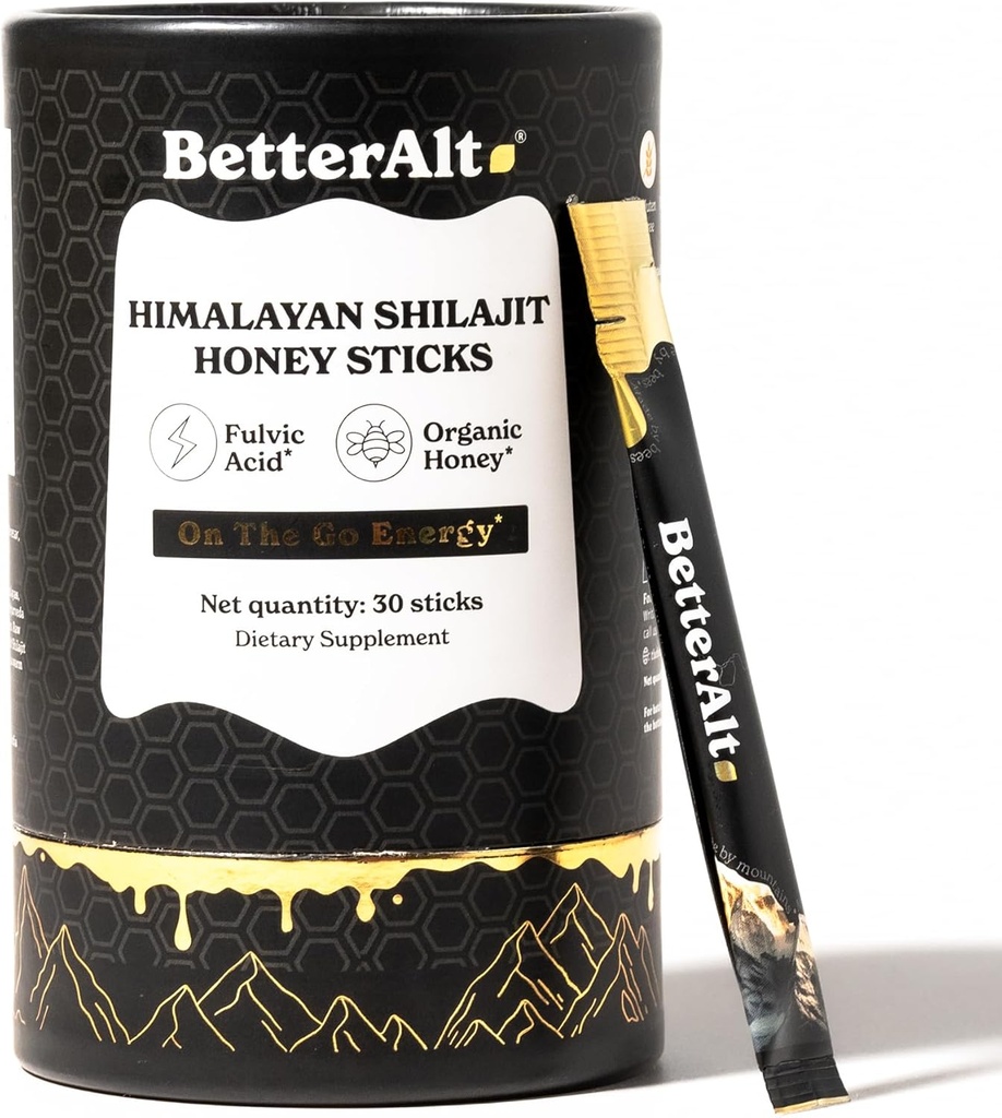 Better Alt Pure Himalayan Shilajit Sticks with Organic Honey, Saffron | Easy to Consume Shilajit| 30 Sticks for Energy Boost & Immune Support, 85+ Trace Minerals, 75%+ Fulvic Acid