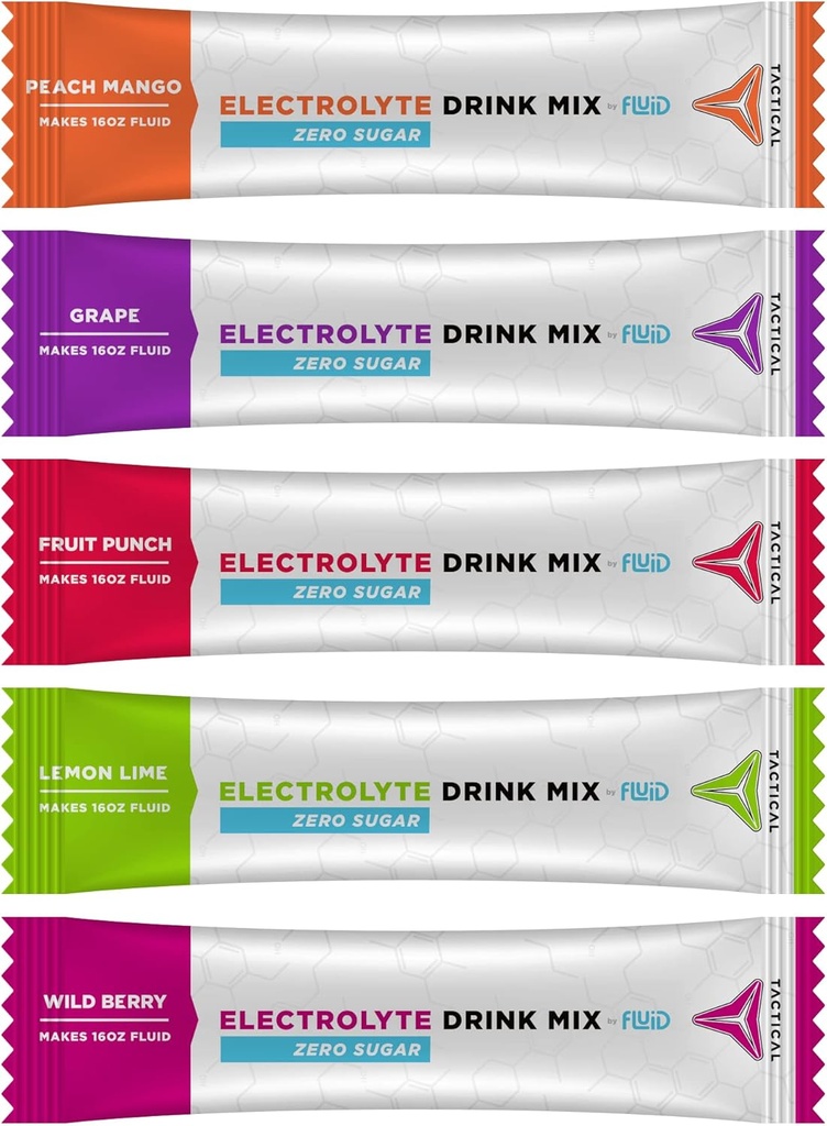 Fluid Tactical - Zero Sugar, Keto Electrolyte Powder, Hydration Packets, Made in USA (Variety, 25 Count)