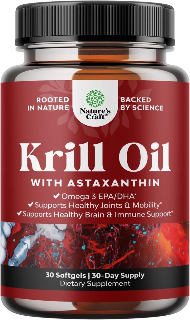 Krill Omega 3 Fish Oil Softgels 500mg - Concentrated Krill EPA & DHA Fish Oil Omega 3 Supplement for Women & Men for Immune Support, Brain & Heart Health - Burpless Fatty Acids Supplement - 30 Count