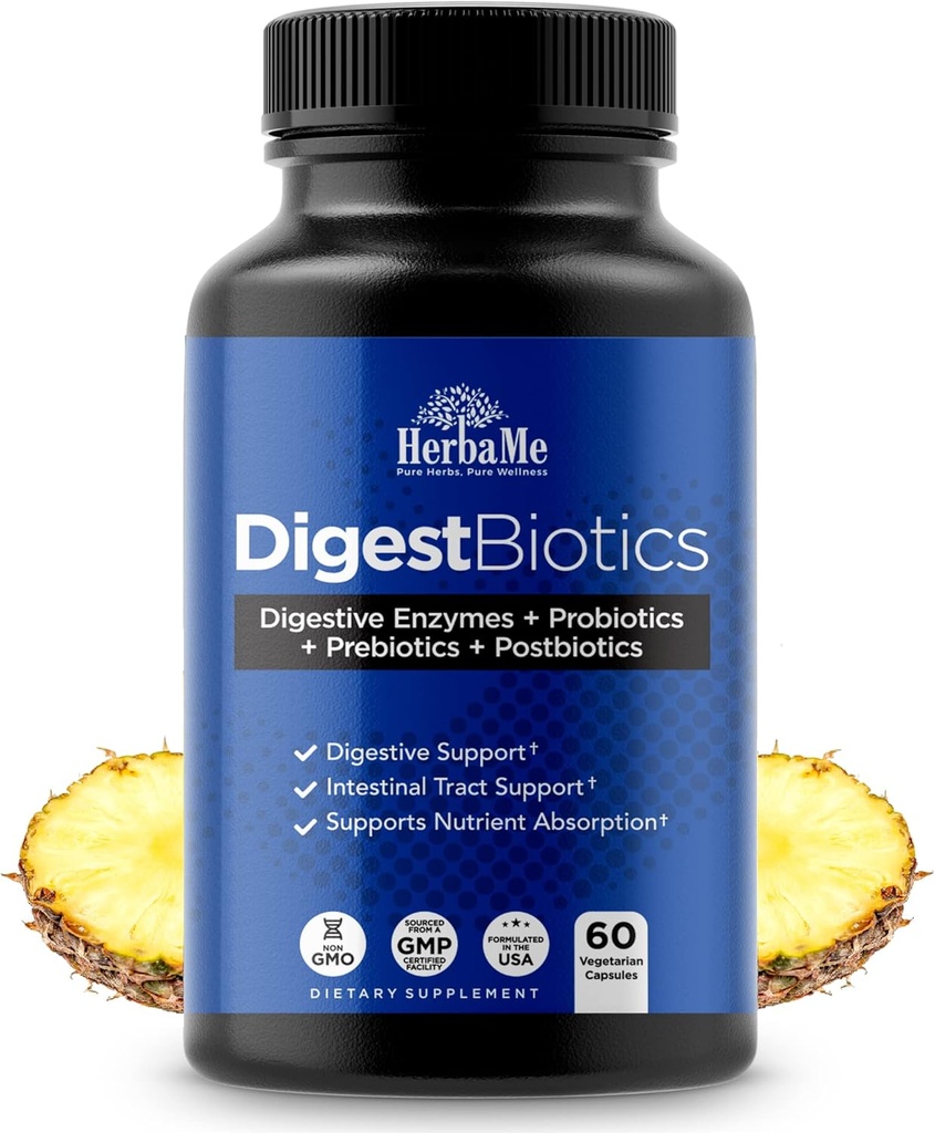 Digestive Enzymes with Probiotics and Prebiotics, Postbiotics, 60 Capsules, Support Digestive Health and Intestinal Tract, Promotes Immune System