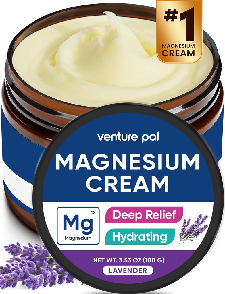 Venture Pal Magnesium Lotion, Topical Magnesium Cream for Sleep, Leg Cramps & Pain, Muscle Relaxation, Calm, Moisturizing Supplement with Coconut Oil, Shea Butter & Hyaluronic Acid, Safe for Kids