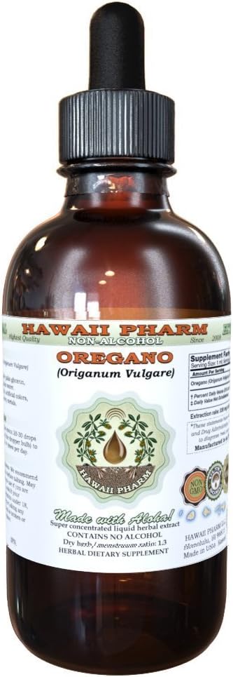 Oregano Alcohol-Free Liquid Extract, Organic Oregano (Origanum vulgare) Dried Leaf Glycerite Natural Herbal Supplement, Hawaii Pharm, USA 2 fl.oz