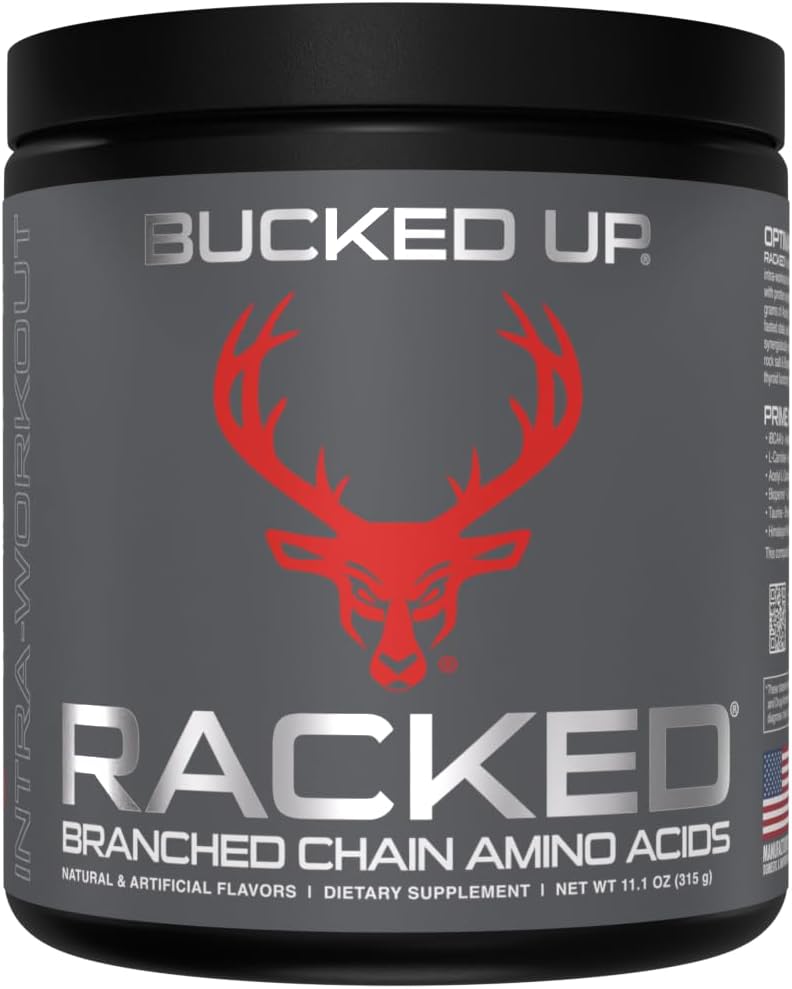 Bucked Up- BCAA RACKED™ Branch Chained Amino Acids | L-Carnitine, Acetyl L-Carnitine, GBB | Post Workout Recovery, Protein Synthesis, Lean Muscle BCAAs That You Can Feel! 30 Servings (Blood Raz)