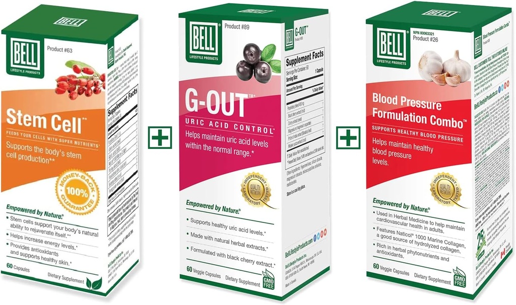 Bell Bundle – Healthy Blood Pressure Support, Stem Cell Supplements, & G-Out Uric Acid Cleanse – 25 Years Around The World, Sold Directly by The Manufacturer