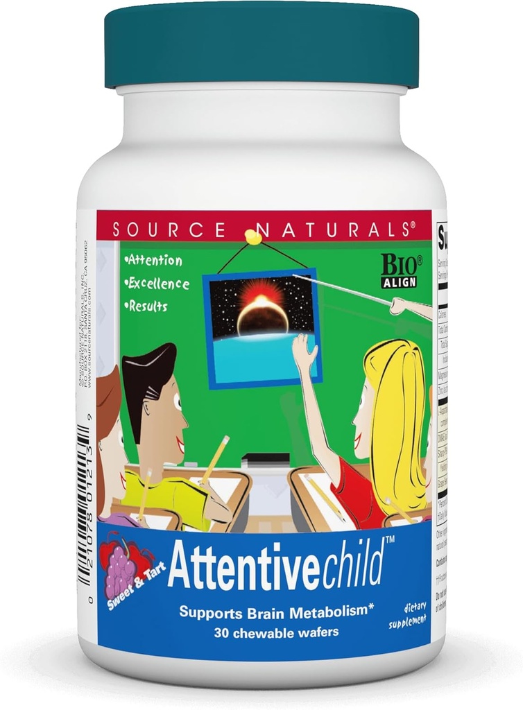 Source Naturals Attentive Child Chewable Wafers for Brain Metabolism Support - 30 Fruit Wafers