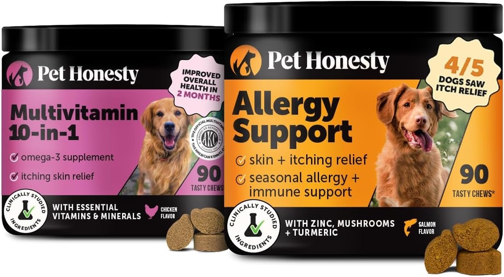 10 in 1 Multivitamin + Allergy Support Soft Chew Supplement Bundle - Skin & Seasonal Pollen Allergies - Itch Relief for Dogs - Joint, Digestive, Heart, Skin, Coat & Immune Support Vitamin