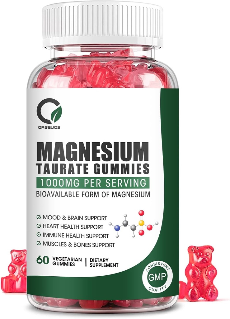 Magnesium Taurate Gummies with Magnesium Taurate, Magnesium Glycinate & Magnesium Citrate-for Heart Health, Muscles Function, Mood Support-Vegetarian, Non-GMO