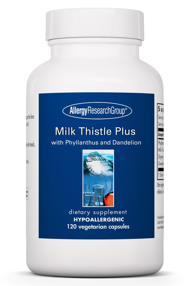 Allergy Research Group Milk Thistle Plus Supplement - Liver Health Support, Milk Thistle, Dandelion, Detox, Cleanse, Vegetarian Capsules - 120 Count