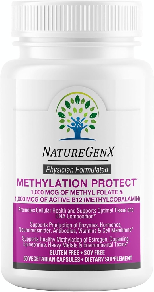 Methylation Protect - 1000 mcg Methylfolate Supplement with 5-mthf & Methyl B12 for MTHFR Support, Gluten Free, 60 Capsules