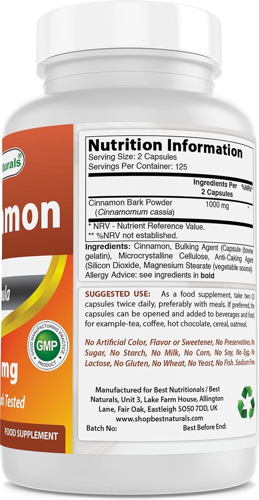 Best Naturals Cinnamon 500 mg & Berberine Plus 1000mg