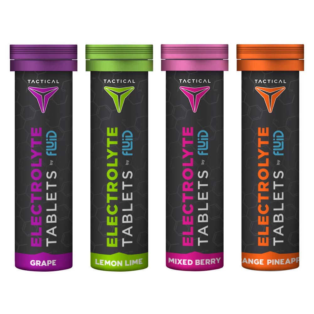 Fluid Tactical- Effervescent Hydration Tablets, Electrolyte Replacement & Dehydration Prevention, 4 Pack, 40 Servings (Variety)
