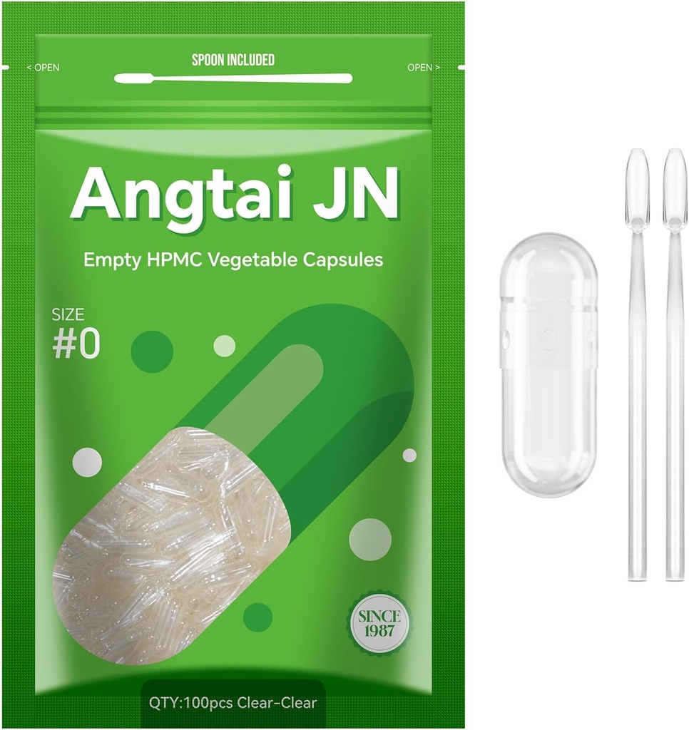 Size 0 Capsules Empty Vegan Plant Based Clear (100 Count) Gluten Free, Non-GMO, Halal Certified Pill Caps Filling Kit with 2 Spoons for Vegetarian DIY Your Own Supplements
