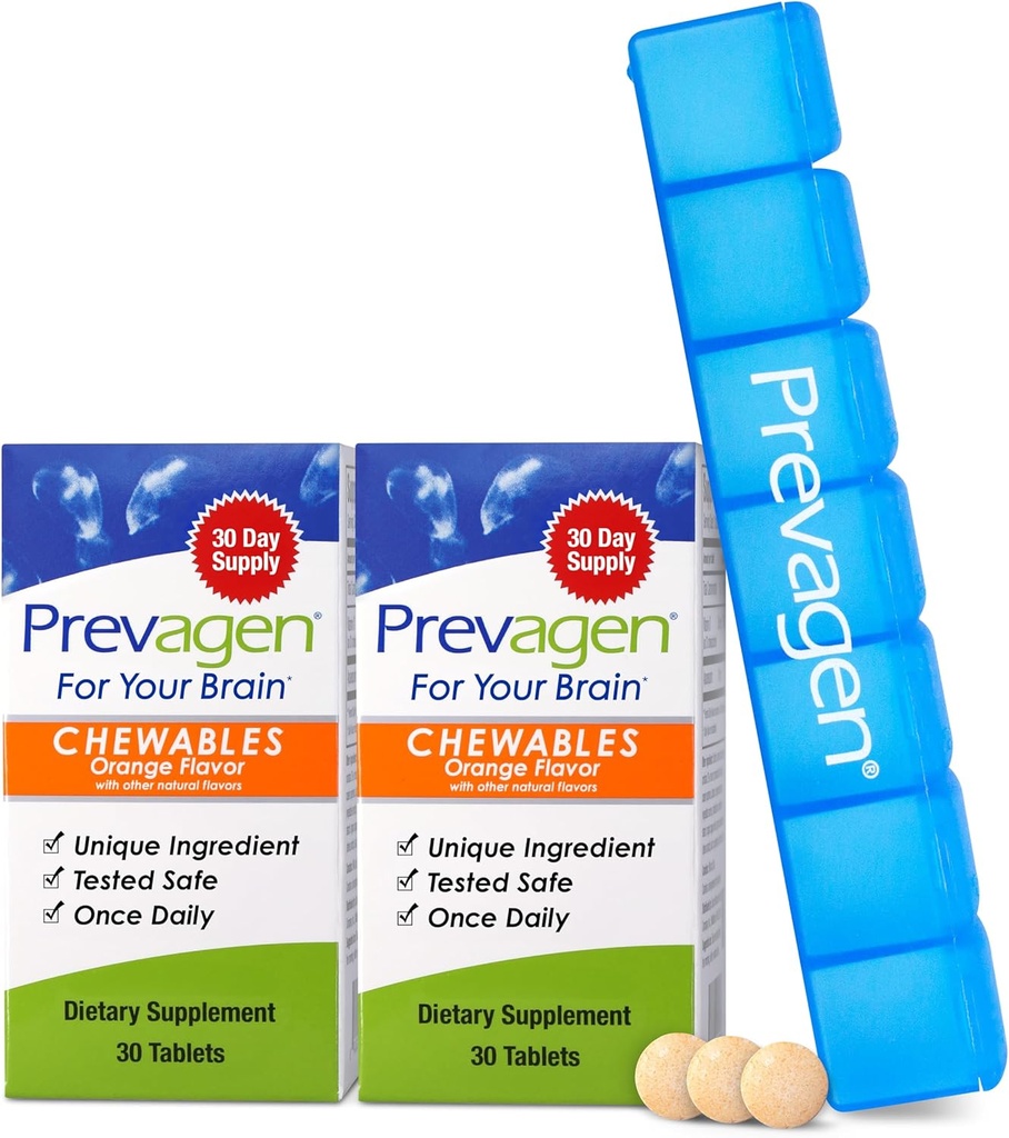 Prevagen Regular Strength Orange Chewables - 60 Tablets (2 Month Supply) | Formulated for Your Brain | 10mg of Apoaequorin Plus Vitamin D3 with 7-Day Pill Minder