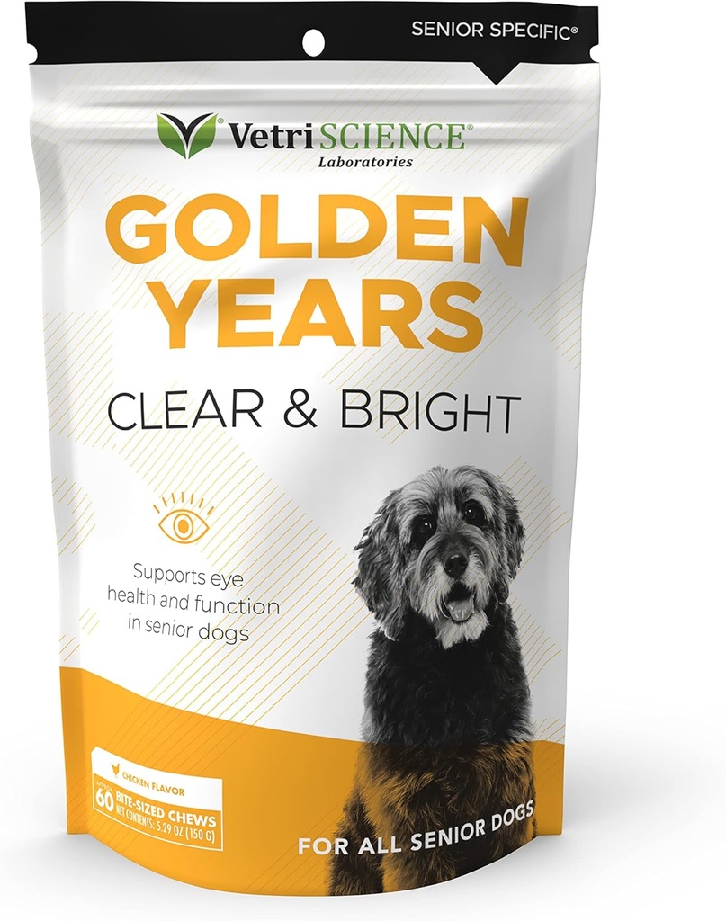 VetriScience Eye & Vision Health Chews, Clear & Bright Vision Support Supplement for Dogs, Astaxanthin and Bilberry Extract, Eye Vitamins and Antioxidants, Prevent Tear Stains, Chicken, 60 Count