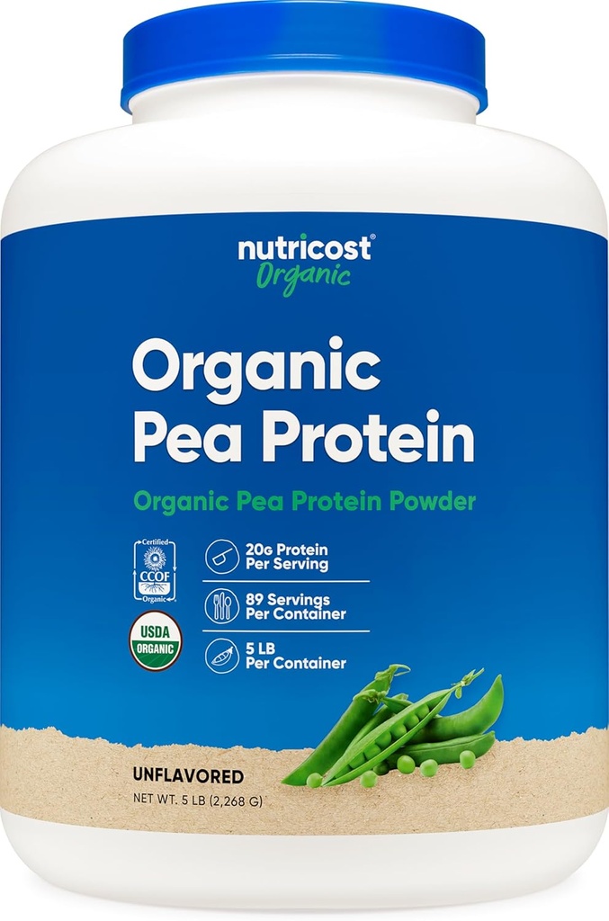 Nutricost Organic Pea Protein Isolate Powder (5LBS) - Unflavored, Certified USDA Organic, Protein from Plants, Vegetarian Friendly, Gluten Free, Non-GMO