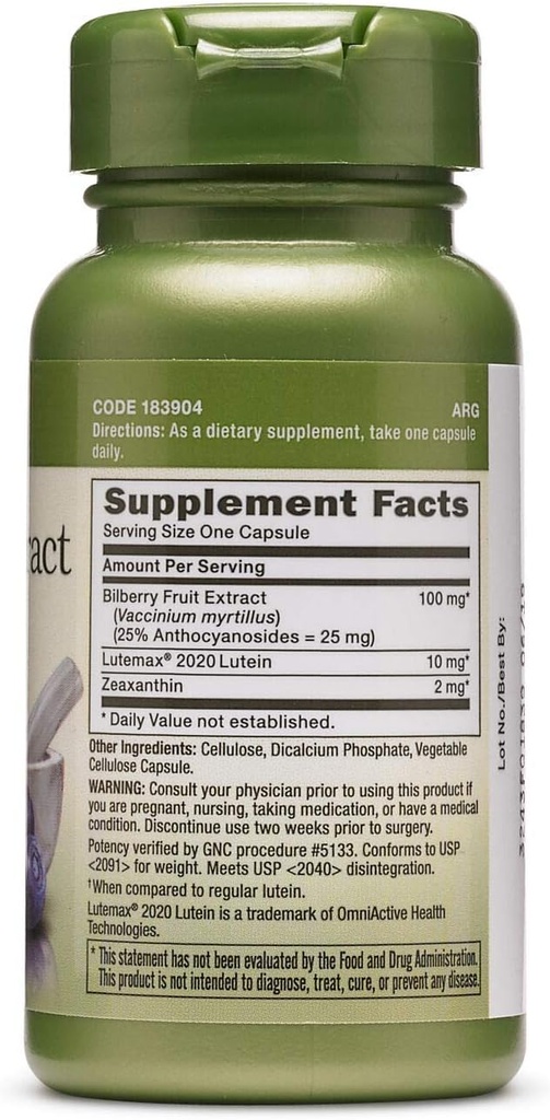 GNC Herbal Plus Bilberry Extract and Lutein | Supports Eye and Vision Health | Twin Pack (2 x 60 Count)