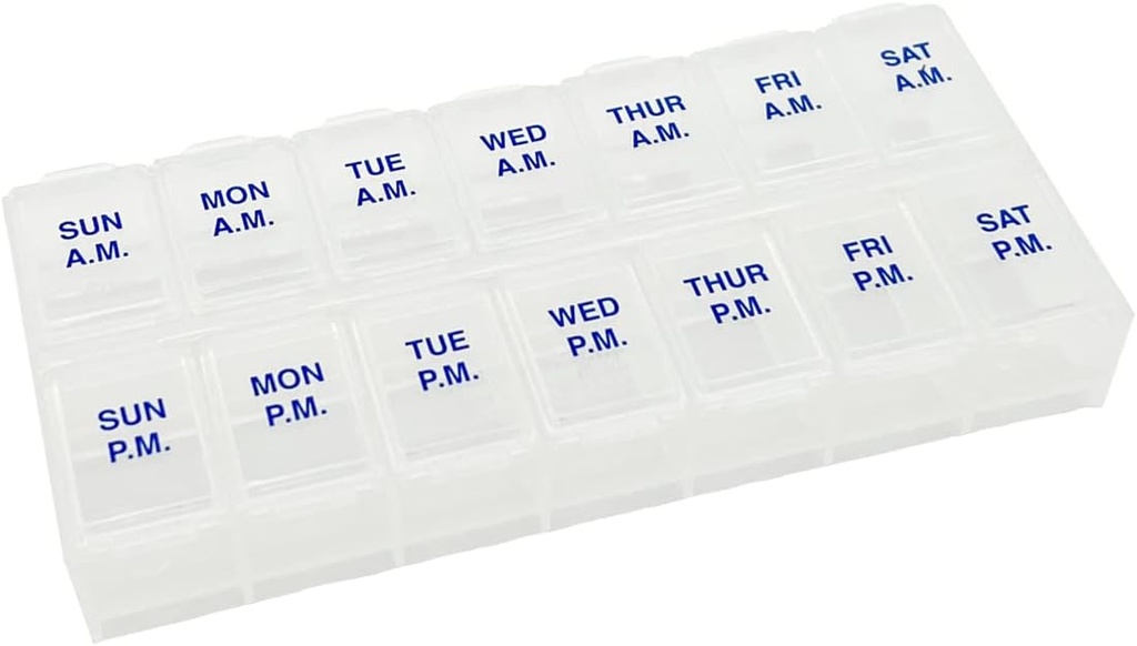 Ezy Dose Weekly 7-Day AM/PM Pill Organizer, Vitamin Case and Medicine Box, Medium Compartments for Twice-Daily Dosing, Natural Color Design, Easy-Open Lids, Portable and Perfect for Home or Travel Use