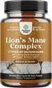 Advanced Lion's Mane Mushroom Supplement - Lions Mane Supplement Capsules with Reishi, Chaga, Maitake & Shiitake for Brain Health Memory Support & Focus - Nootropic for Mental Clarity - 60 Caps
