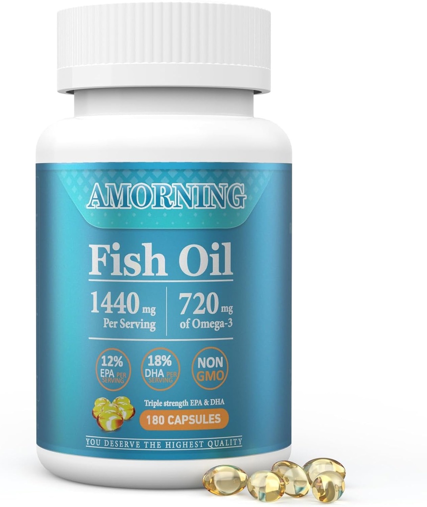 Fish-Oil Omega3-Fatty Acids-Supplement Small-Softgels - 180Count 1440mg for Healthy Heart Brain Eyes Support High EPA DHA Easy to Swallow