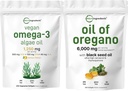 Micro Ingredients Oil of Oregano Softgels 300 Count & Vegan Omega 3 Algae Oil Supplement Bundle 2 Pack | Carvacrol & Thymoquinone | Full Spectrum Omega-3 Alternative
