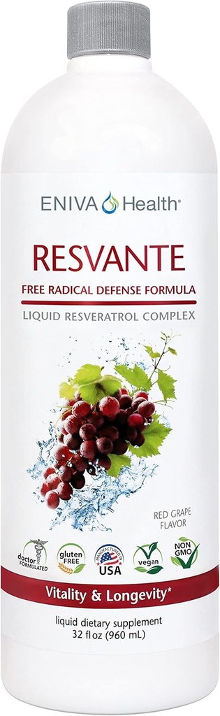 Eniva Resveratrol Supplement Anti-Aging Highest Potency Available Pure Eniva ResVante Liquid - 32 Ounce